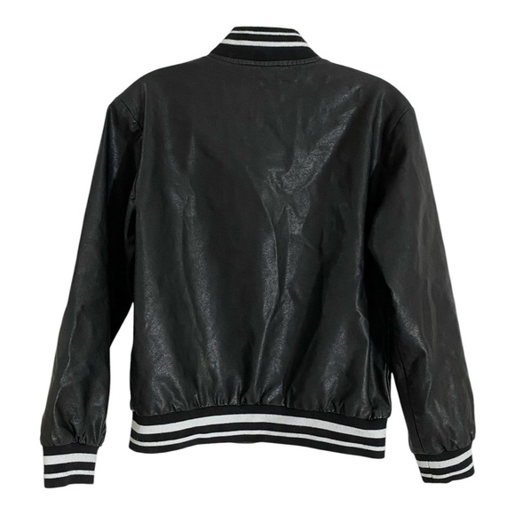 Slate & Willow Varsity Bomber Jacket in Black Faux Leather Size Small - Picture 7 of 11